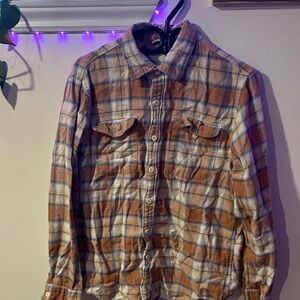 American Eagle Outfitters Plaid Blouse - Orange and White